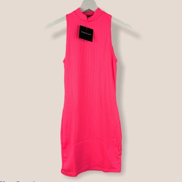 Dresses & Skirts - Neon Pink HighNeck Rib SleevelessBodycon MiniDress